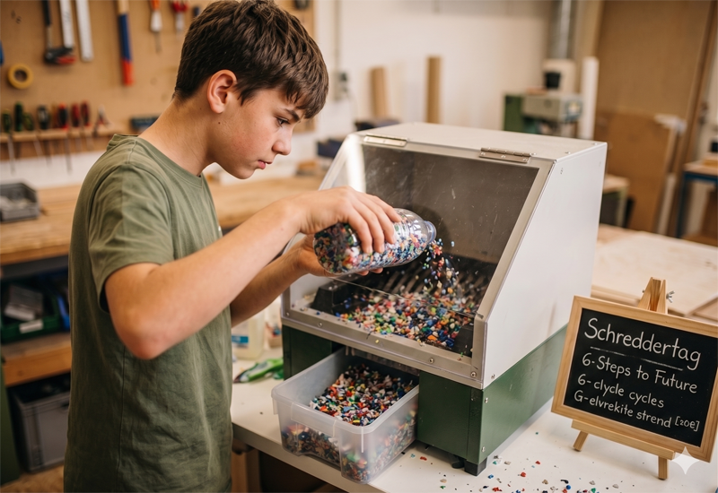 Schüler schreddert Plastik